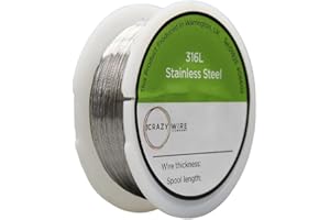 THE MESH COMPANY 316L Medical/Marine Grade Stainless Steel Round Wire | 0.25mm (30 AWG 15.28 Ωm) (50 Metre Spool)