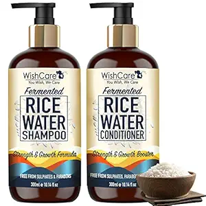 WishCare Fermented Rice Water Shampoo and Conditioner Combo- Strength & Growth Formula - Free from Mineral Oils, Sulphates & Parabens - For All Hair Types - 300 ml + 300ml