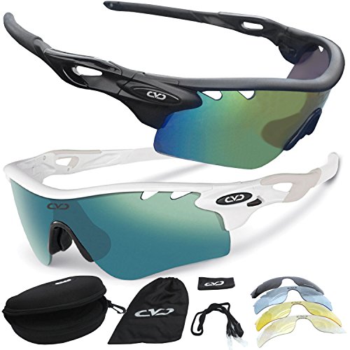 CVC Airwrap POLARISIERTE Fahrradbrillen Radfahren Sportbrillen Sonnenbrillen POLARISED Pro Sports Cycling Running Golf Sunglasses Set with 5 Interchangeable Lenses