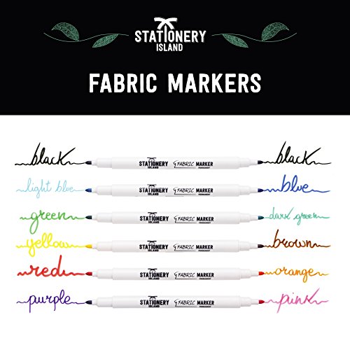 Stationery Island Textilstifte- Doppelfasermaler- 11 tolle Fraben in 6 Stoffmalstiften (-Permanente, farbechte Textilmarker) - 3
