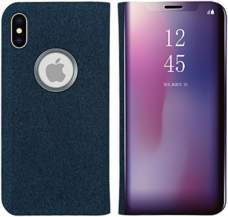 Apple iPhone X Case Stand Mirror, from MaxiPRO® High Quality iPhone X S-View Flip Case, [Smart View] [Sleep/Wake Function] [Stand] [Wireless Charging]Jeans Look Mirror Smart Case Cover for iPhone X/10 (Blue)