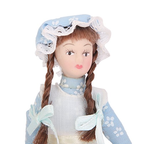 1:12 Puppenhaus Miniatur Blau Servent Girl Puppen blau Kleid Dekoration - 3