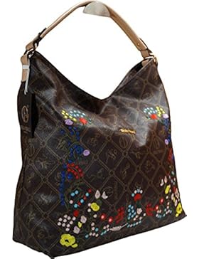 Damentasche Umhängetasche Giulia Pieralli schicke Handtasche Henkeltasche Stickerei mit Blumen Braun Neu