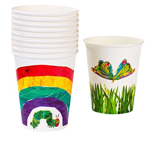 erdbeerloft - Party Dekoration- Raupe Nimmersatt Papier Becher, 250ml, 12 Stück, Mehrfarbig