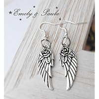 2 Ohrringe Flügel Engelsflügel Wings Ohrhaken versilbert Rosen Steampunk romantisch Engelohrringe Boho