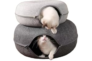 SPARK TRADE Cozy Donut Cat Bed with Removable Cover - Interactive Cave House with Flexible Tunnel Design for Indoor Cats (Deep Gray, Diameter: 60 cm)