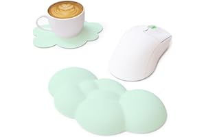 ZIYOU LANG Cloud Shape Design Mouse Pad and Cup Coaster Set Wrist Support Keyboard Wrist Rest Set Cute Mouse Computer Arm Rest Anti-Skid Base Support for Home Office/Computer/Laptop/Gaming/Mac-Green