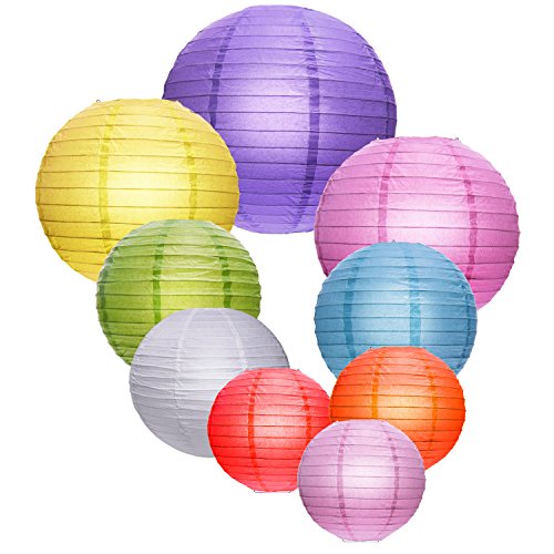 Outus Bunte Runde Papierlaterne für Geburtstag Hochzeit Weihnachten Party Dekoration, 9 Stück