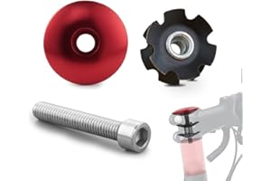 BALUOQI Entretoise de casque de vélo 1-1/8 pouce 28,6 mm avec capuchon supérieur de tige, écrou étoile de casque et boulon long en titane en alliage d'aluminium VTT entretoise de casque de tige de vélo de route