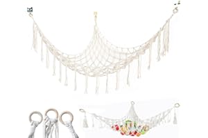 LSYDGN Kuscheltier Aufbewahrung Netz Hängend Organizer,Kuscheltier Hängematte Groß,Stofftier-Aufbewahrungsnetz über,Kuscheltiernetz Wand für Kinderzimmer Deko Mädchen(Beige, 130 x 100 CM)