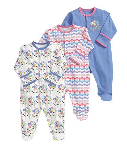 Mamas and Papas Baby-Girls 3 Pack All-in-One Circle Flowers Bodysuit, Multicolour, 3-6 Months