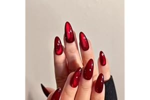 GlamRays 30 Pcs Kristall Cat Eye Press On Nails - Blutrot & Pink Farbverlauf Sätze, Mittel Oval Falsche Nägel Für Frauen & Mädchen