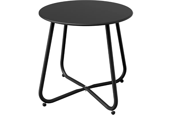 Grand patio Petit Table d'Appoint, Couleurs Variées, Café Table, Acier de Première Qualité, Poids Léger, Table Basse pour Bureau, Balcon, Cuisine et la Chambre (Noir)
