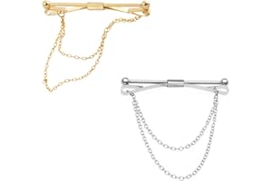 LEEQ Business Herren Shirt Halsband Clip-2pcs(Silber+Gold),Krawattenklammer für Herren, Herren Krawattennadel, für Herren, für Hochzeit, Lange Kette.