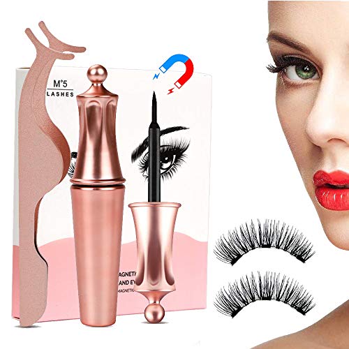 Delineador de Ojos Magnético, Delineador de Ojos Magnético con Juego de Pestañas Magnéticas, Pestañas Postizas Reutilizables e Impermeables, Aspecto Natural, Caja de Espejo Pinzas