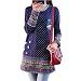 Produktbild iHAIPI - Damen Neue Mode Winter-dimensionale Blumen Welle Punkt Rundhalsausschnitt Stitching Langarm-Shirt und lange Abschnitte (M, Blau)