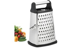 VBOK IGFE Râpe 4 côtés en acier inoxydable - Râpe de cuisine pour râper grossièrement et fine, pour fruits, légumes, carottes, fromage, passe au lave-vaisselle.