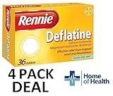 Rennie Deflatine Trapped Wind & Bloatedness Relief Tablets Sugar-Free Mint - 36 Tablets **4 PACK DEAL**