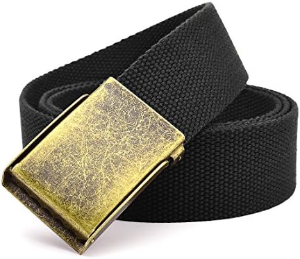 VEASTI Men's Cotton Military-Style with Slider Buckle Weave Web Belt and Tip 49" Long (Black)