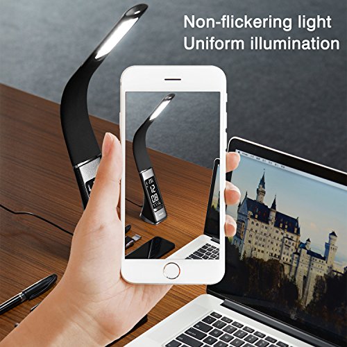 WILIT® U2 5W edle und moderne LED Schreibtischlampe in Lederoptik mit integriertem Wecker, Kalender, Uhrzeit und Temperaturanzeige, in 3 Helligkeitsstufen verstellbar, schwarz - 5