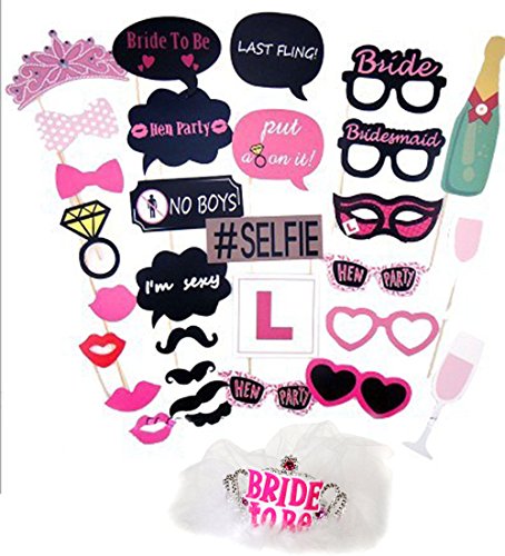 iLoveCos Bride to be Photo Booth Props Set Tiara Schleier Henne Party Dekorationen Braut zu sein Photo Booth Partei Bevorzugungen Dress-up Zubehör Fun Dekoration
