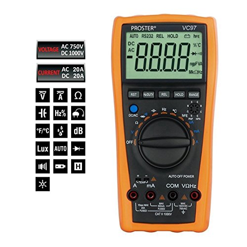 Digital Multimeter 3999 VC97 LCD Auto Ranging Multi Meter CAT II with Capacitance Resistance DC AC Voltage Current Transistor Diode Continuity