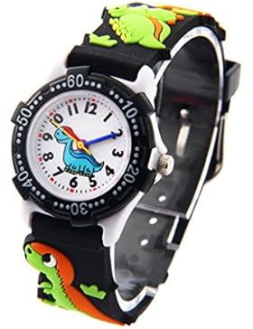 Kinder Uhr Kinderarmbanduhr Analog Digital Uhr Quarz Uhrwerk Gummi-Armband 3D Bilder - Schwarz - Dinosaurier
