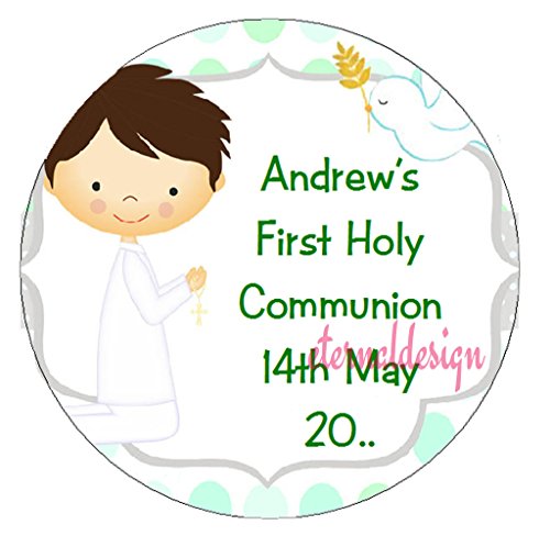 Eternal Design 48 x 30mm Personalised Glossy Communion White Stickers CMCS 14