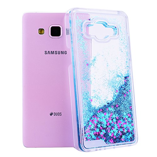 Funda para Samsung Galaxy A5 2015  SMART LEGEND Dual Layer 3D L  quido Glitter Glitter Shiny Gloss Sparkle Clear Dynamic Quicksand Case Cover Skin Shell Carcasa Funda  Cubierta de la Caja Funda Protectora de Pl  stico Duro Caso Claro Transparente que Fluye del Brillo de Bling Carcasa Funda Caso para Galaxy A5 2015 - Estrellas Azul Quicksand
