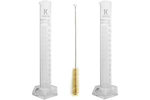 LABBOX KENZIUM – Pack 2 x Probetas Graduadas + 1 Escobillón | Volumen : 250 ml | Vidrio Borosilicato 3.3 | Base Hexagonal | Para Laboratorio y Experimentos Escolares