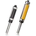 Mesee 2 Pieces Top & Bottom Bearing Flush Trim Router Bit Set, 1/4 Inch Shank Pattern Template Trimming Router Bits with Bearing Guide Woodworking Milling Cutter Tool - Cutting Height 1" & 1-1/2"
