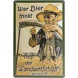 Nostalgic-Art Retro Blechschild, Wer Bier trinkt hilft der Landwirtschaft – Geschenk-Idee als Bar-Zubehör, aus Metall, Vintag