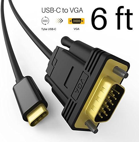 USB Type C to VGA Cable (1.8m/6ft), USB 3.1 Type C Male to VGA Male D-Sub Full HD 1080P Converter for Macbook 2016 2017, Dell XPS 13 15 and More