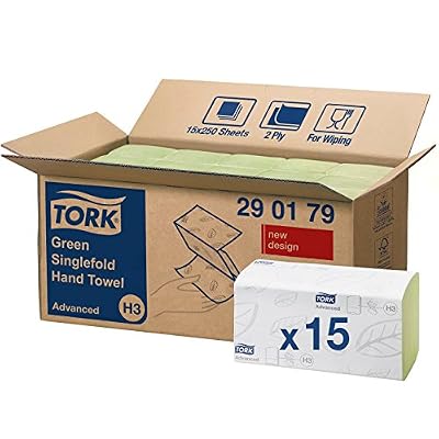 Tork 290179 Essuie-mains pliés en V Advanced / Compatible avec le système Tork H3 / 2 plis / 15 x 250 feuilles (23 x 25 cm) / Vert