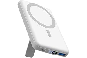 AOGUERBE Power Bank con Magsafe, 10000mAh Powerbank Magnetico, Caricatore Wireless Portatile PD 22.5W Ricarica Rapida, Batteria Esterna con Bracket per iPhone 16/15/14/13/12/Mini/Pro/Pro Max