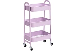 DOEWORKS Carrito de Almacenamiento Metálicos Carrito Cocina, Carro de Servicios de 3 Niveles Carro Rodante con Ruedas para Cocina Baño Dormitorio Oficina, Púrpura Claro
