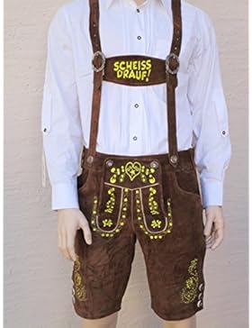Herren Trachten Lederhose kurz original Scheiss Drauf! Edition (Malle ist nur 1x im Jahr) Achim Klein