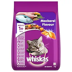 Whiskas Adult (1+ year) Dry Pellet Cat Food, Mackerel, 7Kg Pack