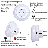 LED Nachtlicht mit Dämmerungssensor Emotionlite Steckdose Nachtlampe Kinder Schützen Steckdose Orientierungslicht Stimmungslicht Multi-Farben (Grün, Blau, Warmweiß) Auswechselbar Helligkeitssensor 0.6W Max. 3680W 16A (2 Stück) - 4