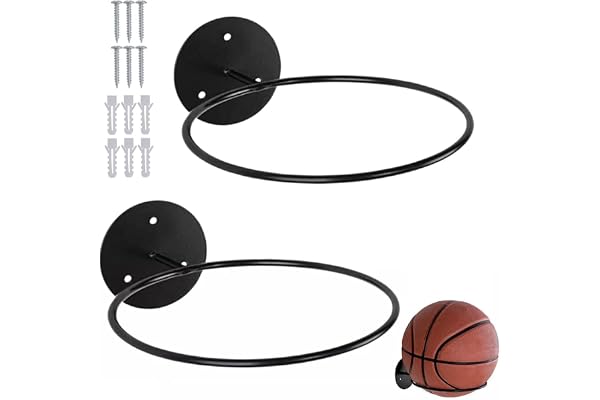 FiTspi 2 st väggmonterad bollhållare, basketvisningsstativ, fotbollsförvaringsställ med skruv och uppblåsbart kit, mångsidigt bollstativ för fotboll basket volleyboll rugby
