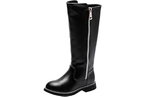 rismart Mädchen Langschaft Stiefel Leder Kniehohe Mode Reitstiefel mit Warm Gefüttert und Seitlichem Reißverschluss