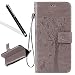 Produktbild lederhülle für Motorola Moto G5,Wallet Hülle für Motorola Moto G5,Leeook Elegant Reizend Kreative Grau Baum Blumen Katze Schmetterling Muster Entwurf Prägung PU Leder Filp Case Cover mit Lanyard/Strap Ständerfunktion Kartenfächer Magnetverschluss Book Style Flip Folio Brieftasche Schale Handytasche Schutzhülle Etui Tasche für Motorola Moto G5 + 1 x Schwarz Eingabestift-Gray