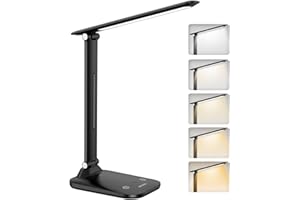 BICKON Lampa biurkowa LED, ochrona oczu 7 W biurowa lampa stołowa 5 kolorów i 100%-15% poziomów jasności, funkcja timera Funkcja pamięci Sterowanie dotykowe - Zasilanie USB dla dzieci, biura, stołu,