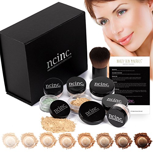 LIGHT SKIN Luxury Mineral Makeup Boxed Starter Gift Set Kit : Bare Skin Minerals by NCinc. + Kabuki Brush. Minerals Makeup Starter Kit