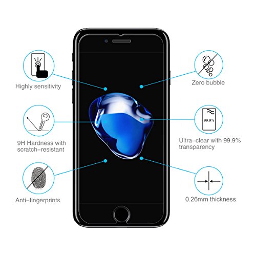iPhone 7/8 Screen Protector, Elzo [2 Packs] Tempered Ballistic Glass, Premium Protect Flim/Skin/Cover - 9H Hardness, Crystal/HD Clear, Bubble Free, High Sensitivity, Ultra Thin (0.26mm)
