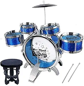 Bhabha Sales Jazz Drum Set Big Size Musical Drum Set with 5 Drums, Cymbal and Chair Musical Toy (Multicolor)