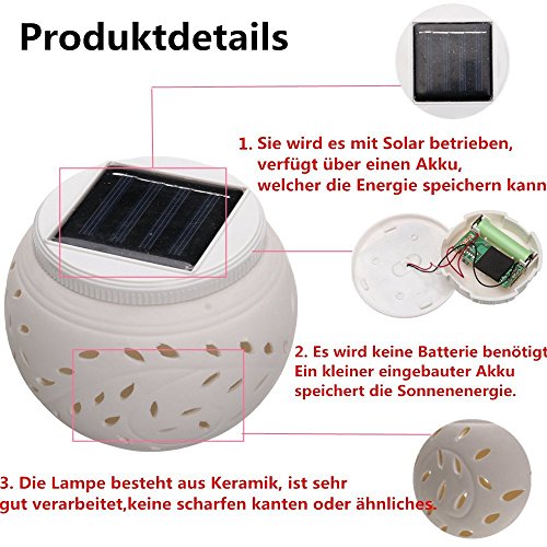 SOLMORE Solar LED-Dekoleuchten Solarleuchte Solarlicht Solarlampe Keramikleuchte Keramik Solarlaterne Solar-Dekoleuchte Dekoartikel Bunte DEKO - 5