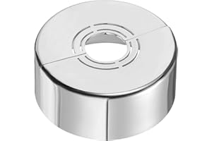 sourcing map Wall Split Flange, 1 Pcs 70x30 mm - Cuttable ABS Round Escutcheon Plate Cover Buckle, Shower Arm Flange for 20/25/33mm(0.8/1.0/1.3 Inch) Water Pipe Faucet Decoration (Silver)