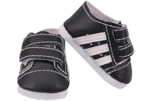 Aeromdale Puppenschuhe, gestreift, lässig, faule Schuhe für 45,7 cm große amerikanische Puppenmädchen, 43 cm große Puppe, 1 Paar, Schwarz , 22 EU