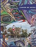 Cahier de notes: Trottinette tricks au skatepark  | Photos de sauts en trottinette sur fond graffity | cahier de note multicolor pour riders (Trottinette Freestyle)